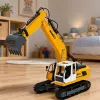LEAN TOYS op afstand bestuurbare RC Crawler graafmachine met licht en geluid geel 1:16
