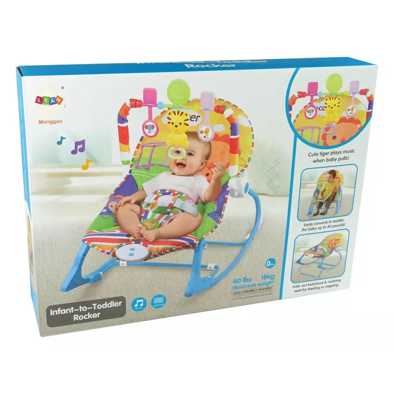 LEAN TOYS schommelstoel 2in1 blauw tijger geluiden trilling