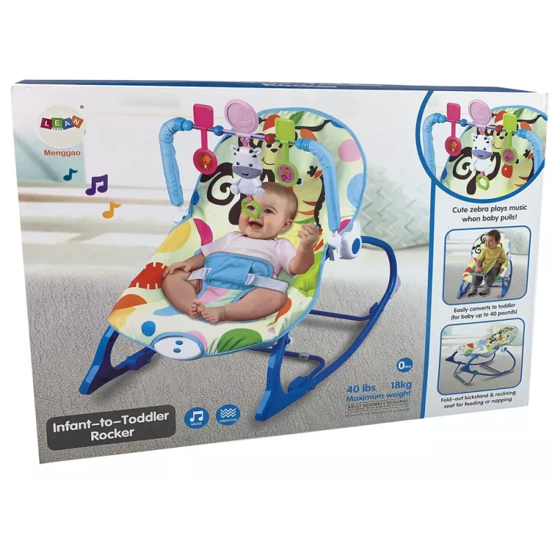 LEAN TOYS schommelstoel 2in1 blauw zebra geluiden trilling