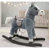 LEAN TOYS Schommelpaard met zadel, voetsteunen, geluiden, grijs, 74 cm