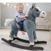 LEAN TOYS Schommelpaard met zadel, voetsteunen, geluiden, grijs, 74 cm