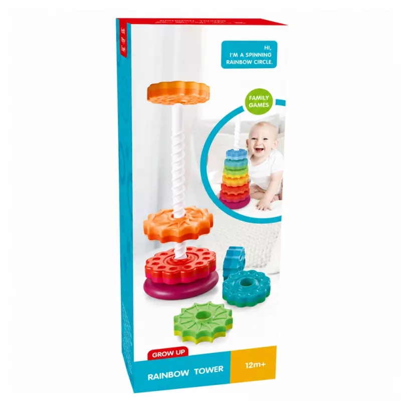LEAN TOYS roterende piramide toren sorteerder regenboog puzzel 36cm 6 stuks