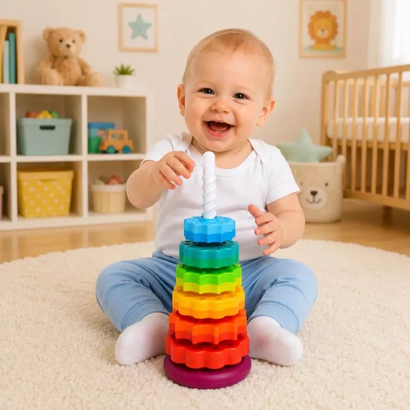 LEAN TOYS roterende piramide toren sorteerder regenboog puzzel 36cm 6 stuks