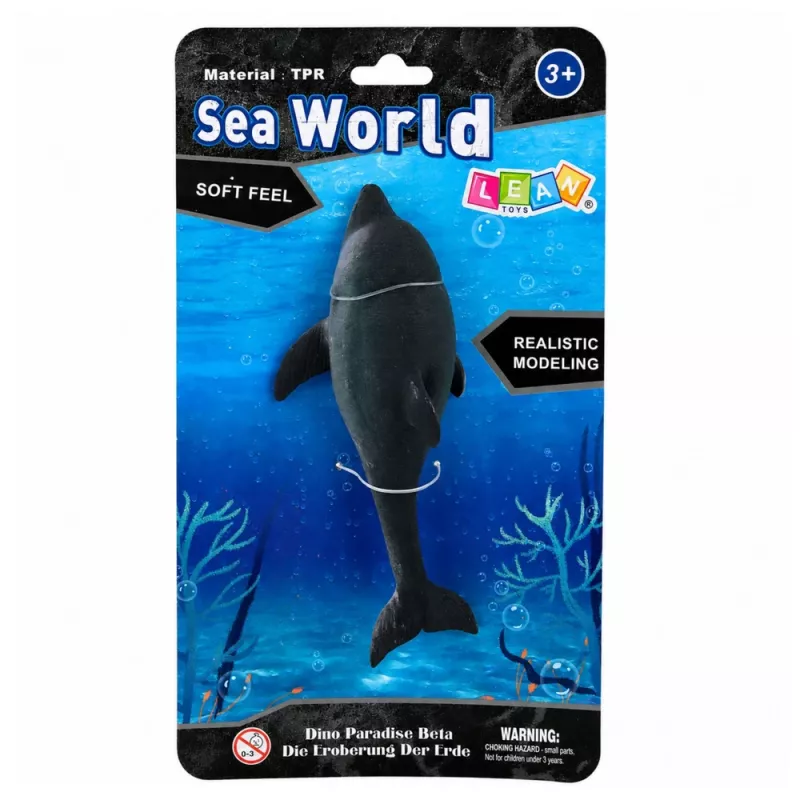 LEAN TOYS rubberen dolfijnfiguur, zacht en realistisch, TPR, donkergrijs, 17,5 cm