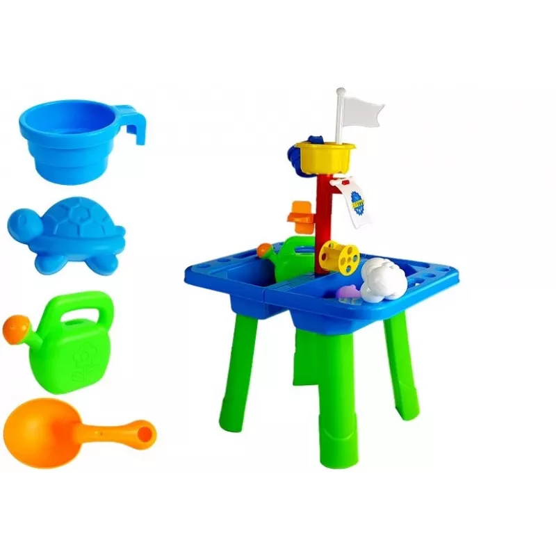 LEAN TOYS zandtafel met vormpjes, schep, hark en wolk - meerkleurig