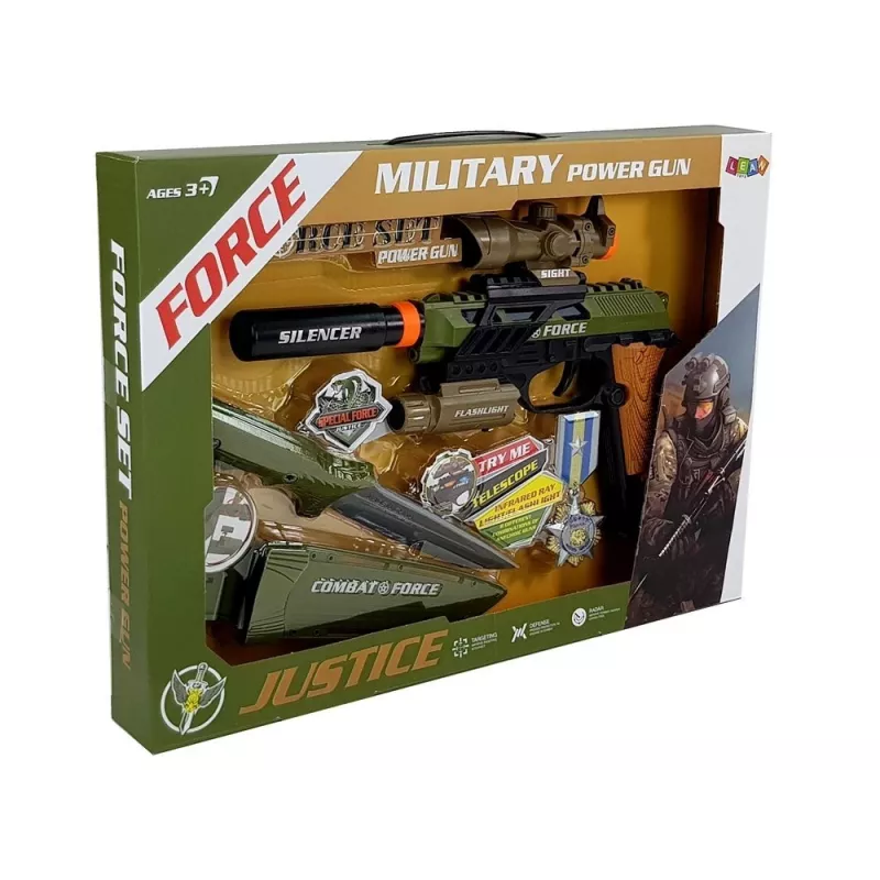 LEAN TOYS Set militair pistool geweer mes medaille richtkijker