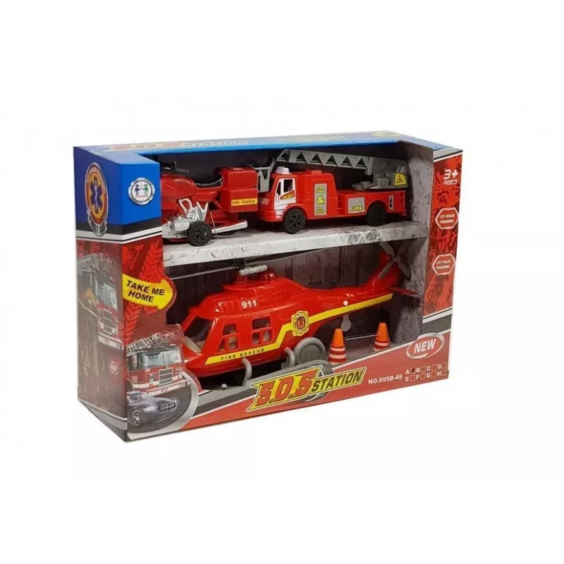 LEAN TOYS set brandweerwagens helikopter motor licht geluiden