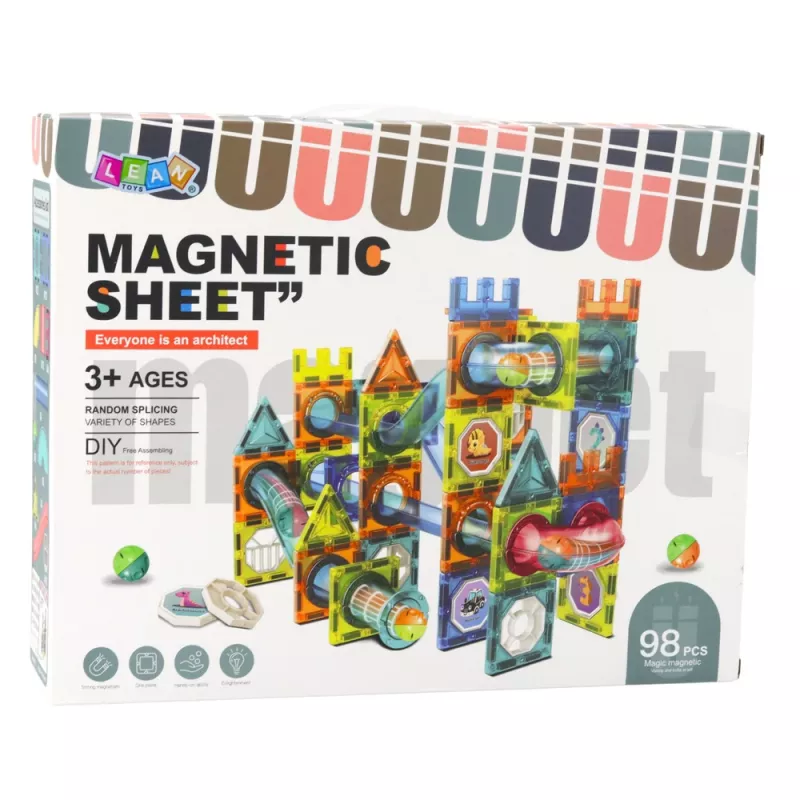 LEAN TOYS Set magnetische bouwstenen kogelbaan kleurrijk 98 onderdelen