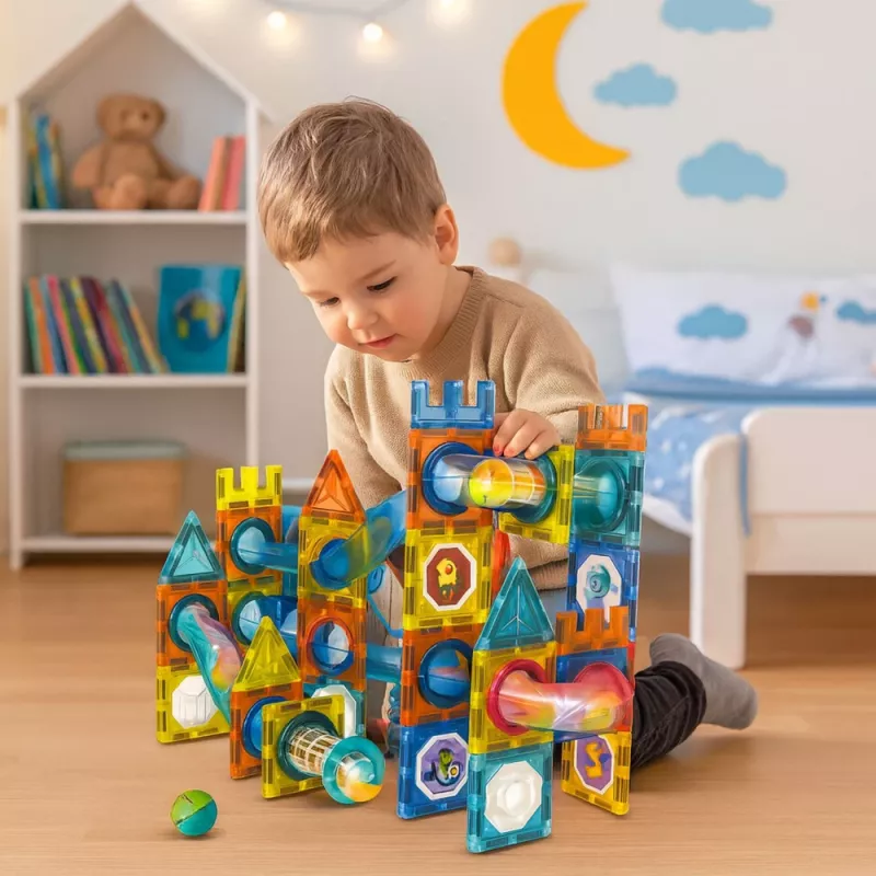 LEAN TOYS Set magnetische bouwstenen kogelbaan kleurrijk 98 onderdelen