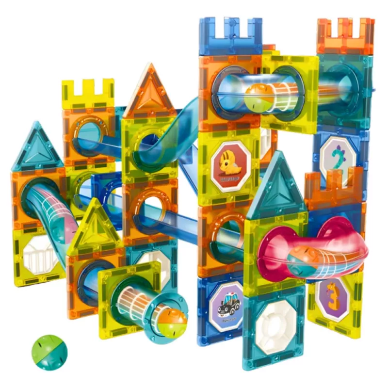 LEAN TOYS Set magnetische bouwstenen kogelbaan kleurrijk 98 onderdelen