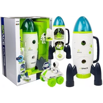 LEAN TOYS Space Rocket Astronom Cosmos Light & Sound – elektronische speelgoedraket op batterijen met astronautenfiguur (3x AA)