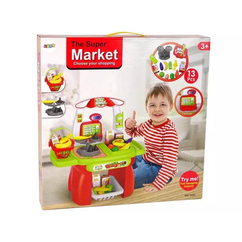 LEAN TOYS supermarktset met boodschappenmandje, weegschaal en levensmiddelen