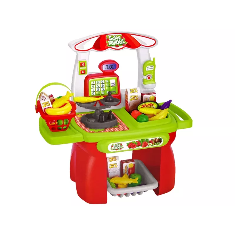 LEAN TOYS supermarktset met boodschappenmandje, weegschaal en levensmiddelen