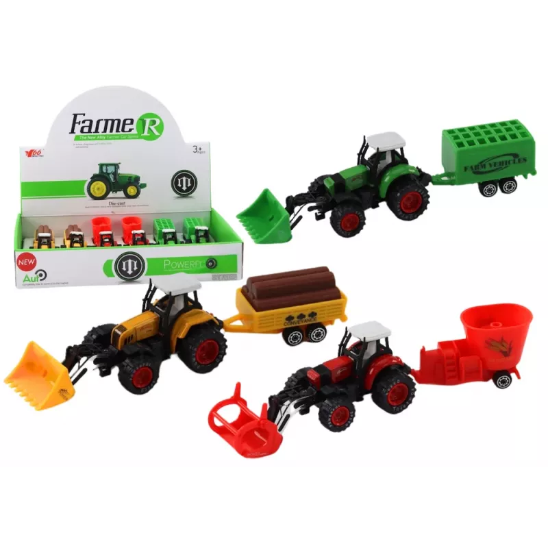 LEAN TOYS Tractor met aanhanger, graafmachine, bulldozer, landbouwmachine, 3 kleuren