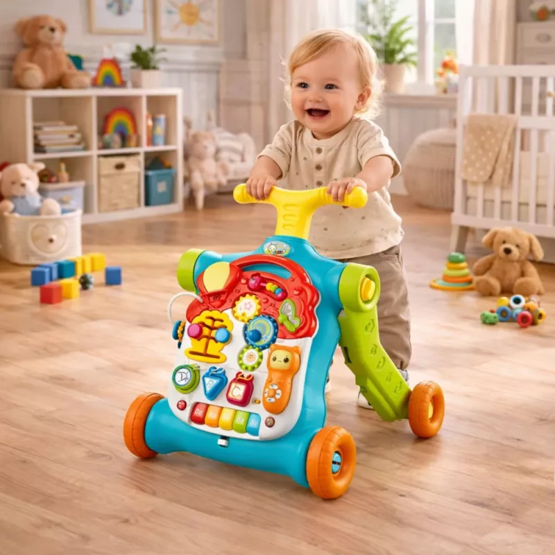 LEAN TOYS loopwagen duwer step educatieve tafel interactief paneel 5 in 1 kleurrijk