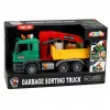 LEAN TOYS afval-sorteervrachtwagen met kraan, containers, wrijvingsaandrijving, licht en geluid