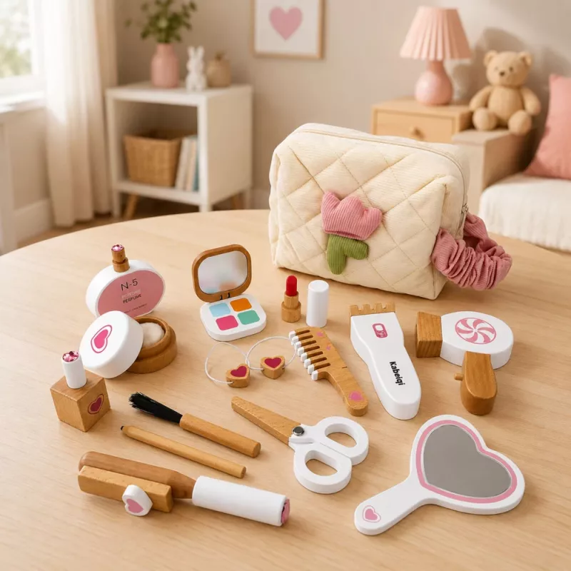 LEAN TOYS Houten schoonheidsset make-up cosmetische tas accessoires 16 stuks