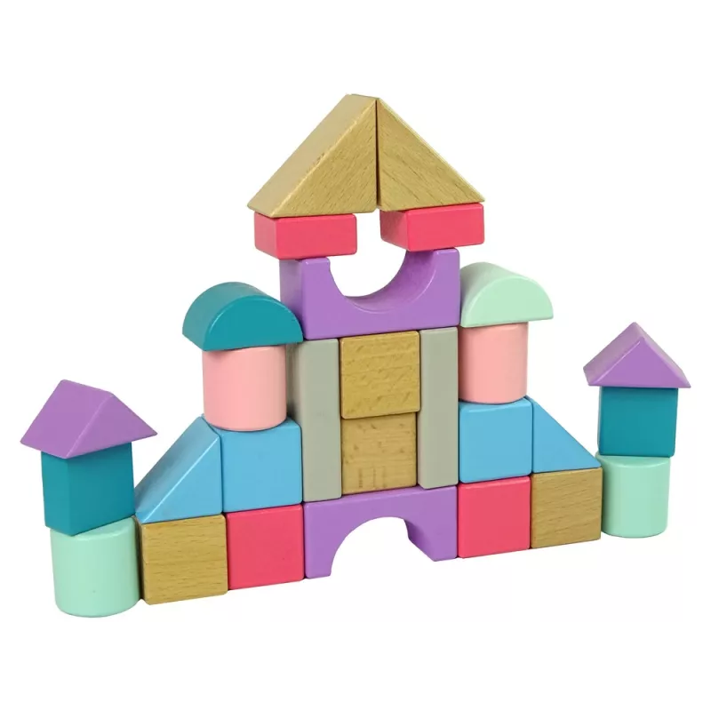 LEAN TOYS Houten blokken pastelkleuren 28 delen kasteel