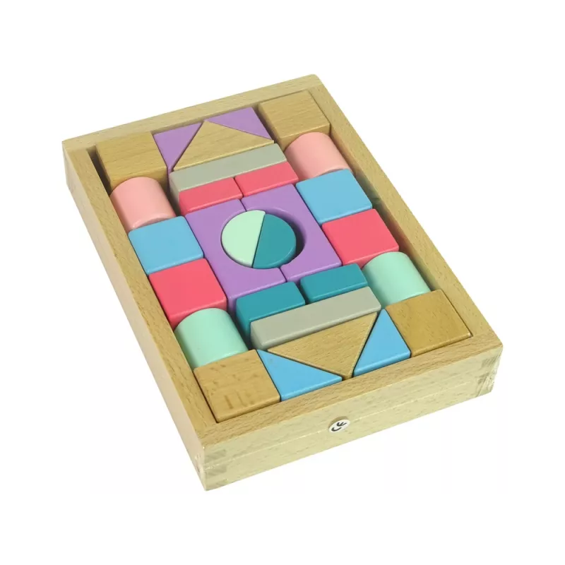 LEAN TOYS Houten blokken pastelkleuren 28 delen kasteel