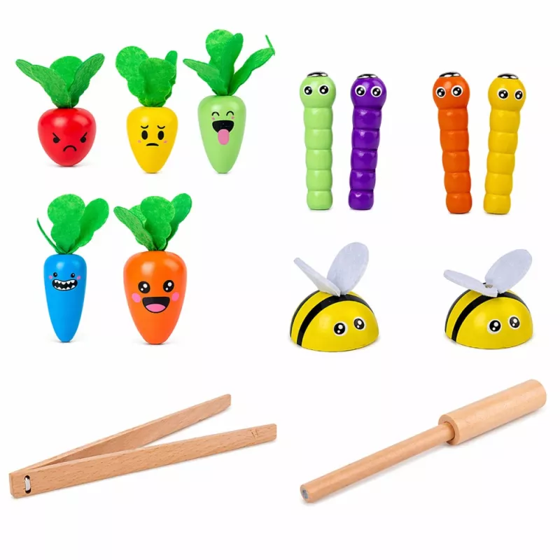 LEAN TOYS Houten wortel regenworm staaf magneetspel
