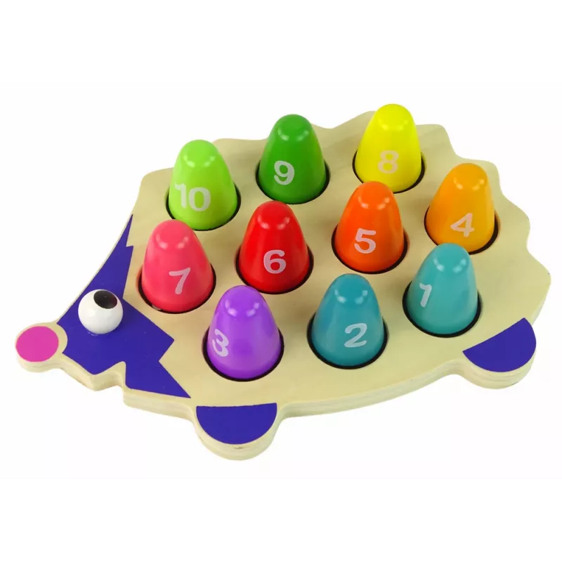 LEAN TOYS Educatieve Houten Egel met 10 Kleurrijke Stiften