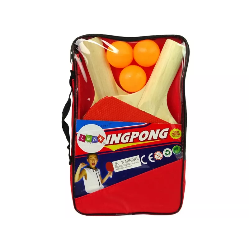 LEAN TOYS Houten pingpongbatjes met 3 ballen en tas