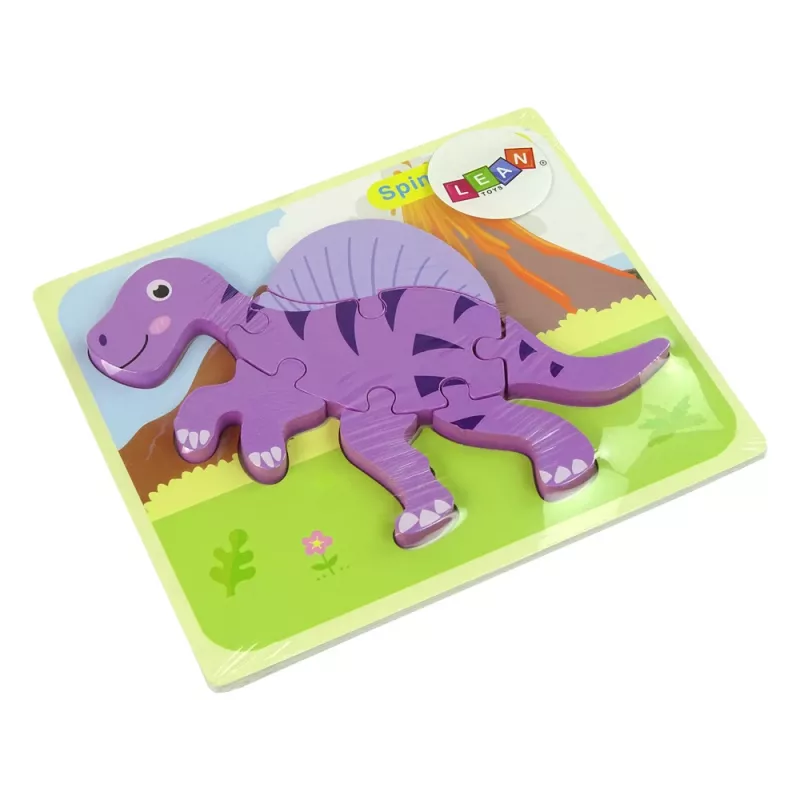 LEAN TOYS Houten puzzel dinosaurus corythosaurus roze spinosaurus paars