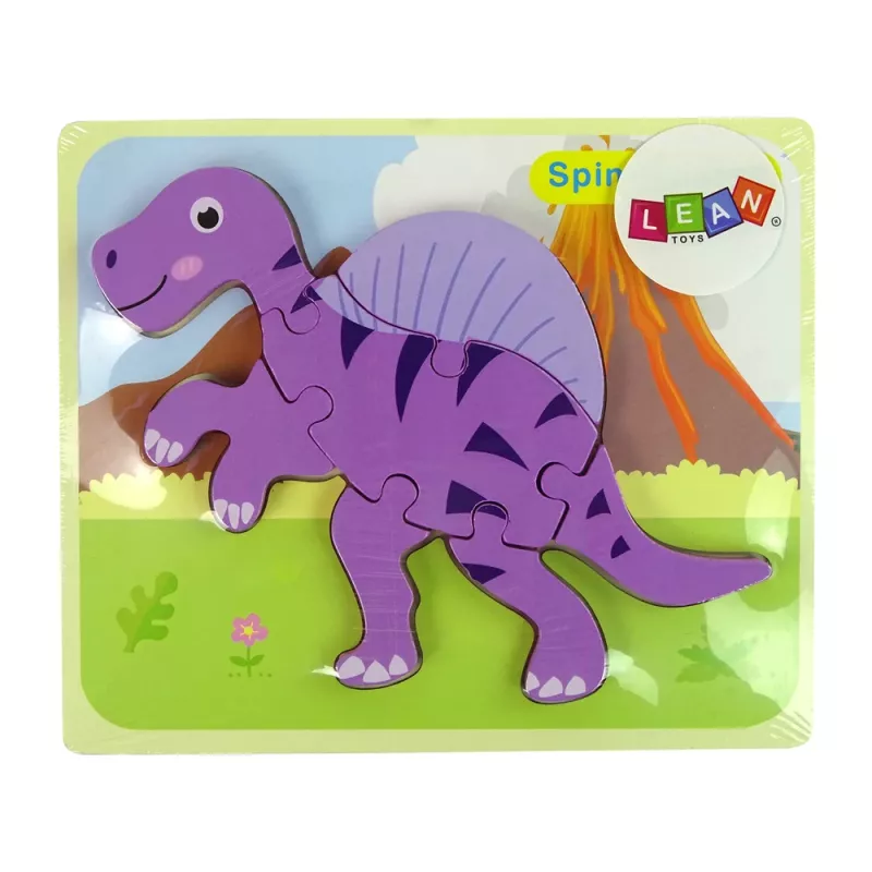 LEAN TOYS Houten puzzel dinosaurus corythosaurus roze spinosaurus paars