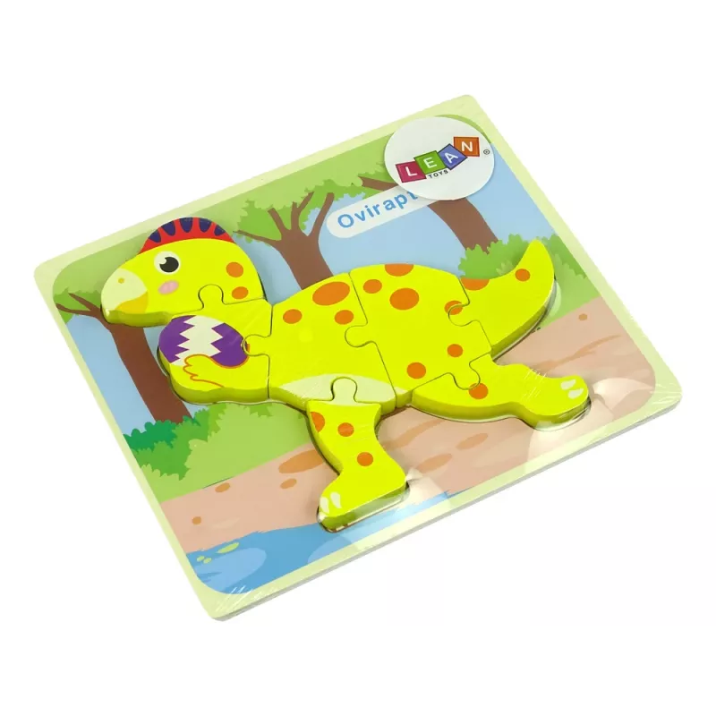 LEAN TOYS Houten puzzel dinosaurus stegosaurus geel