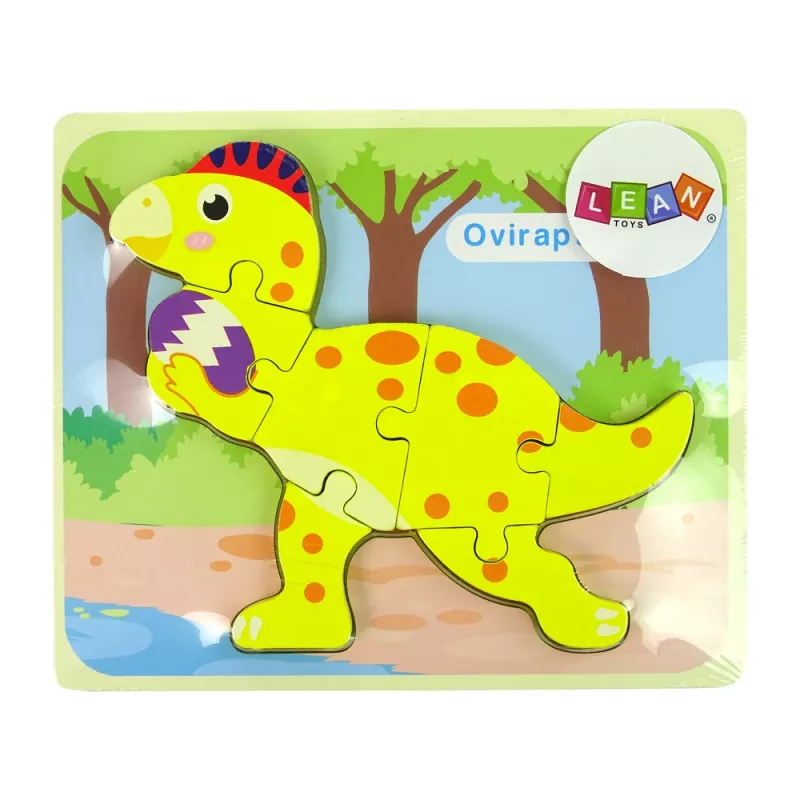 LEAN TOYS Houten puzzel dinosaurus stegosaurus geel