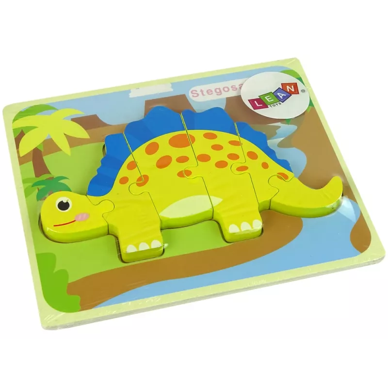 LEAN TOYS Houten puzzel dinosaurus stegosaurus geel