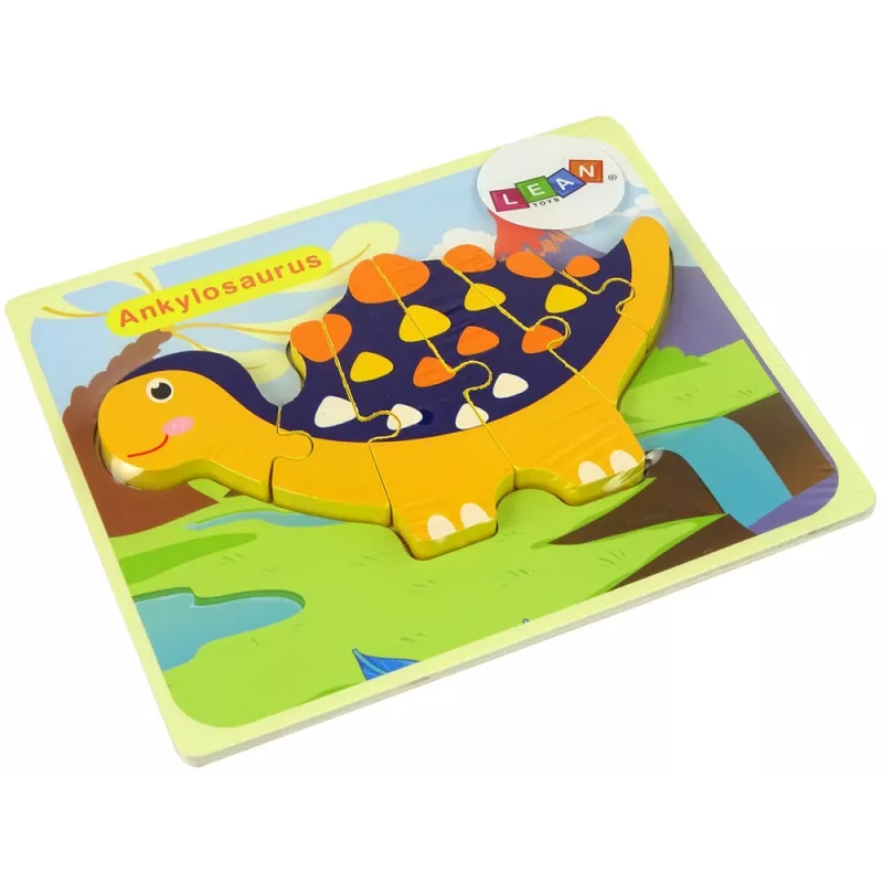 LEAN TOYS Houten puzzel dinosaurus triceratops ankylosaurus oranje