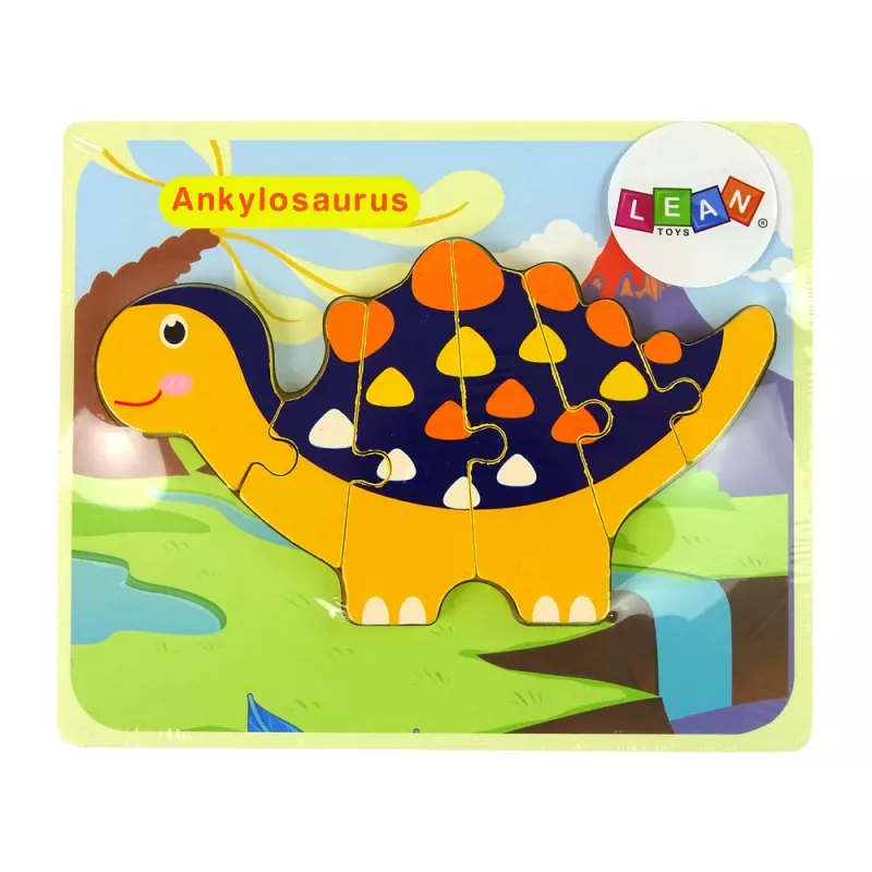 LEAN TOYS Houten puzzel dinosaurus triceratops ankylosaurus oranje