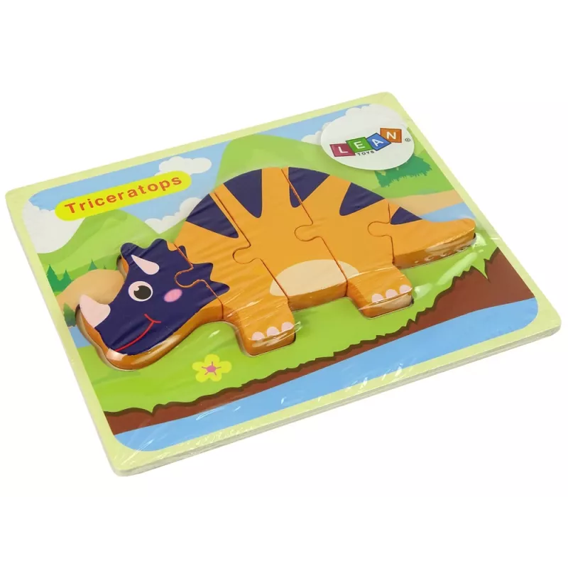 LEAN TOYS Houten puzzel dinosaurus triceratops ankylosaurus oranje