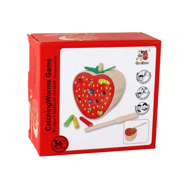 LEAN TOYS houten aardbei vang de worm magnetisch spel