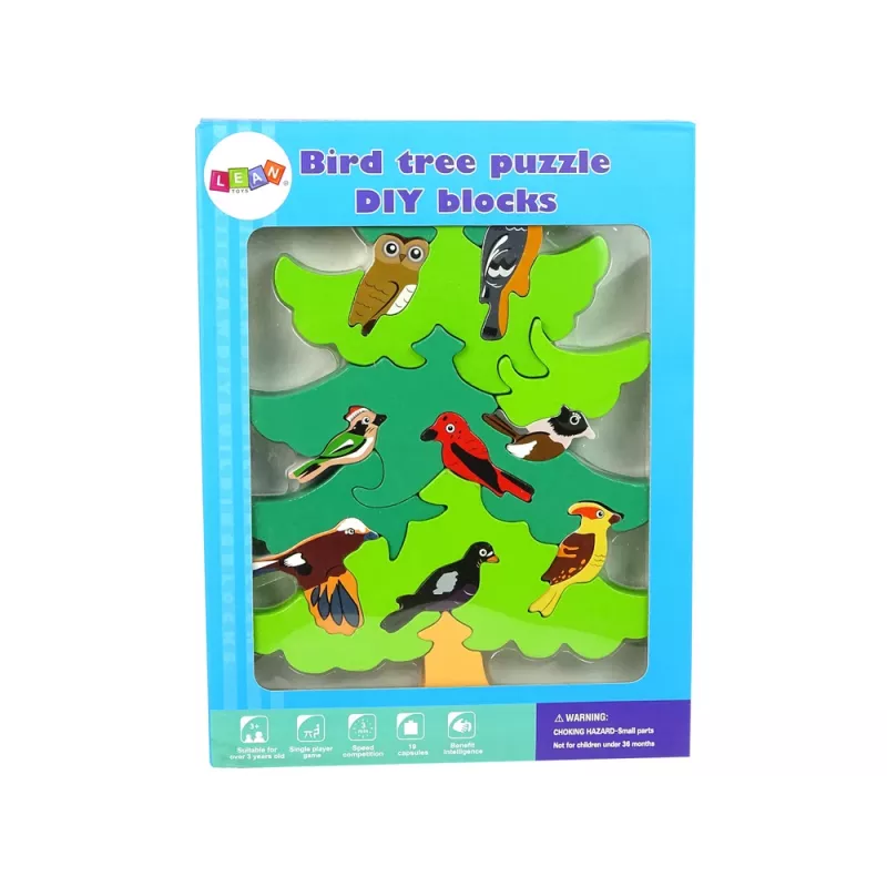 LEAN TOYS Houten boom vogels DIY houten puzzelblokken