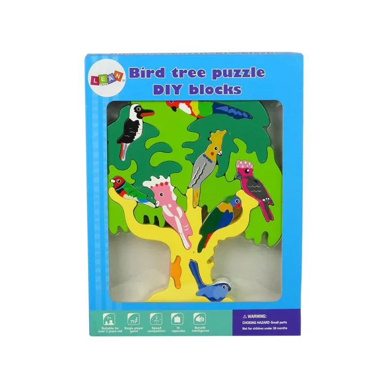 LEAN TOYS Houten boom vogels papegaaien DIY houten puzzelblokken