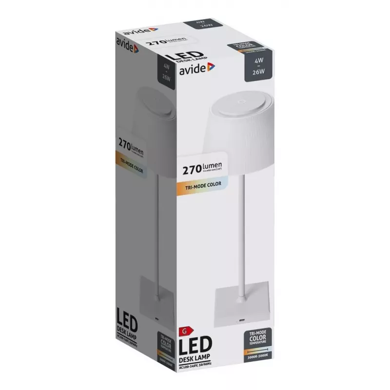 Avide LED-tafellamp, USB, 4 W, lichtkleur in 3 standen, wit