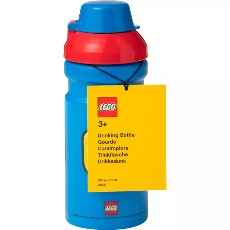 LEGO Iconic drinkfles 390 ml blauw met siliconen tuit en half transparant deksel