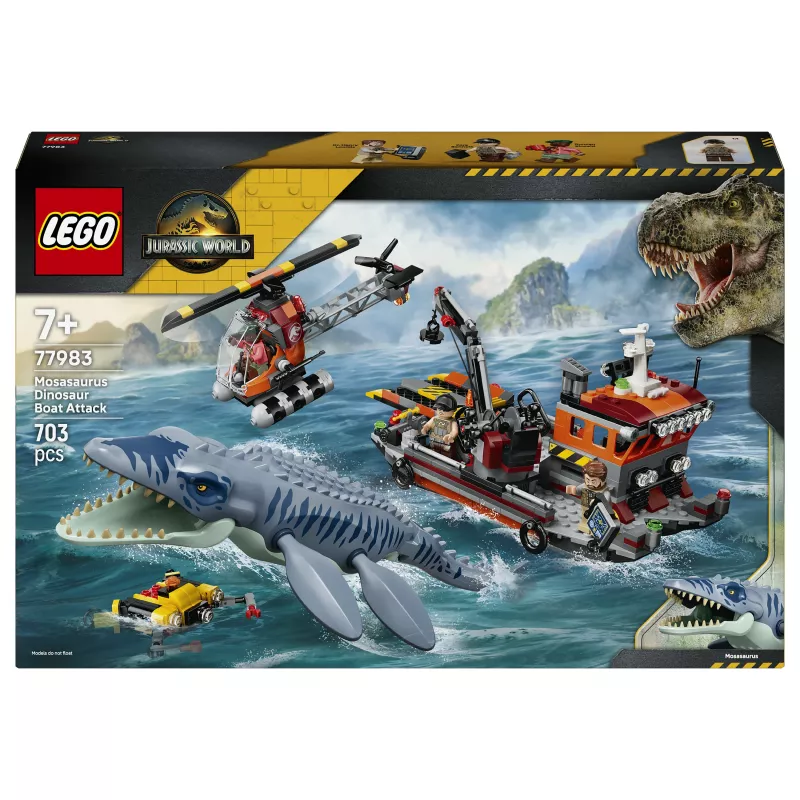 LEGO Jurassic World 77983 Mosasaurus Dinosaur Boat Attack (280 onderdelen, 3 minifiguren, vanaf 7 jaar)