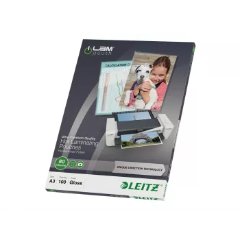 Leitz 7485-00-00 A3 lamineerhoezen, glanzend kristalhelder, 125 micron, 100-pack
