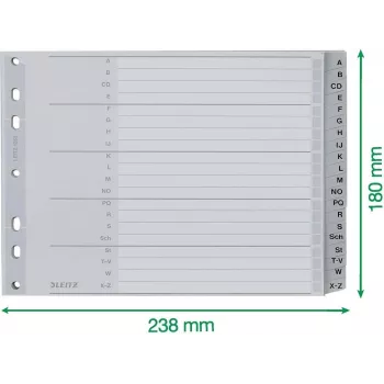 Leitz A-Z alfabetisch register, A4, grijze kunststof tabs op 250 g/m² karton, 20-delig, 11-gaats universele pons 1262-01-00
