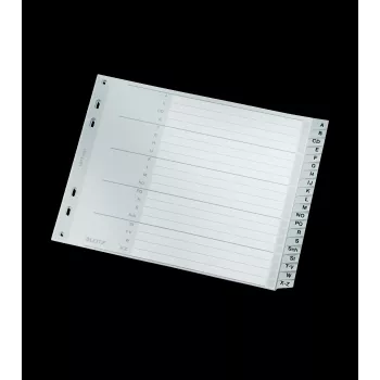 Leitz A-Z alfabetisch register, A4, grijze kunststof tabs op 250 g/m² karton, 20-delig, 11-gaats universele pons 1262-01-00