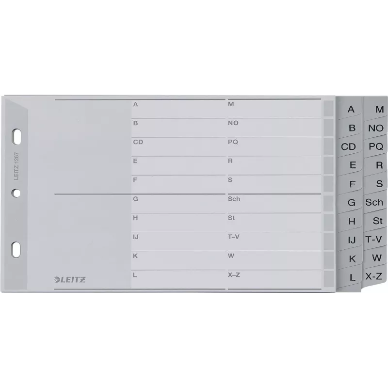 LEITZ A-Z register, A5 liggend, polypropyleen, grijs, 20-delig, met beschrijfbaar kartonnen voorblad 1267-00-00