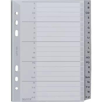 LEITZ A-Z register A5 polypropyleen 20-delig grijs met beschrijfbaar kartonnen voorblad 1265-00-00