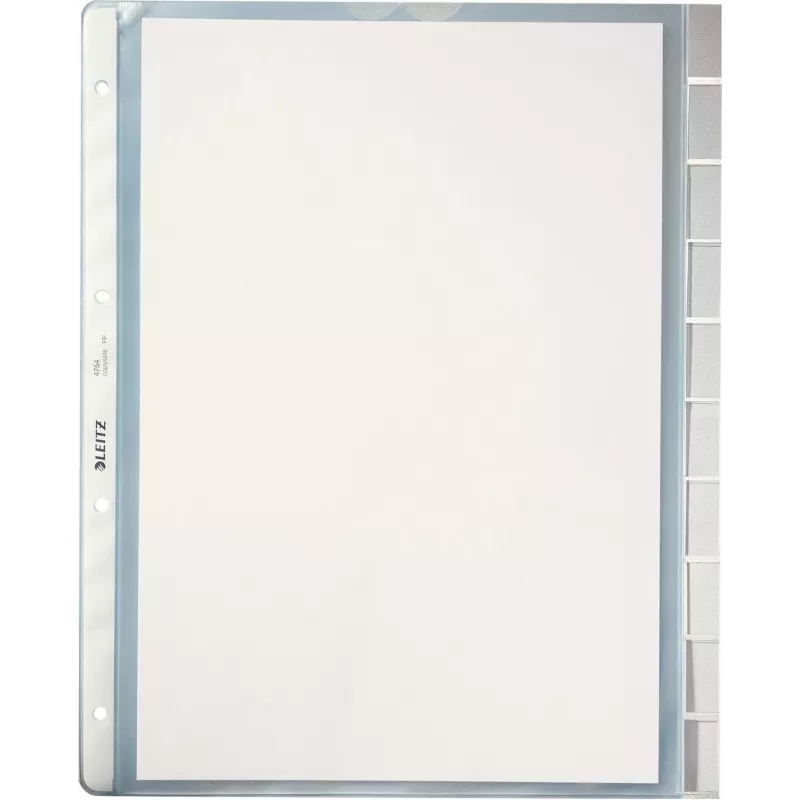 LEITZ A4 10-delige registermappen, transparant polypropyleen, boven open, met beschriftingslipjes 4754-00-03