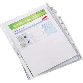 LEITZ A4 10-delige registermappen, transparant polypropyleen, boven open, met beschriftingslipjes 4754-00-03