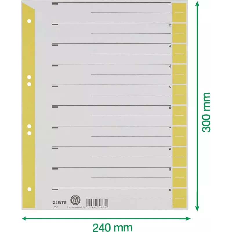 LEITZ A4 scheidingsbladen geel 160 g/m² 25-pack 16523015