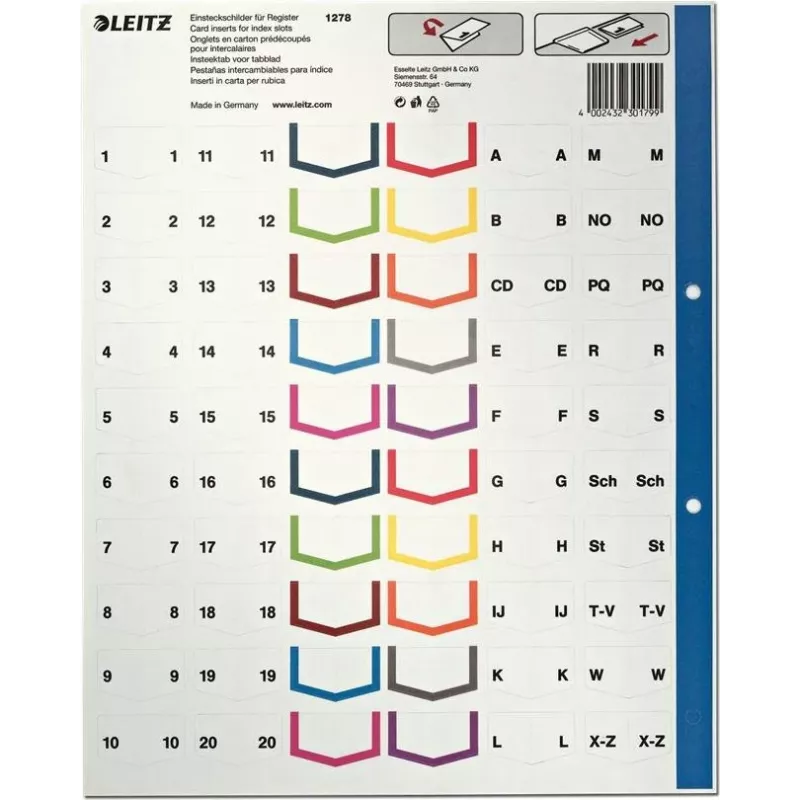 LEITZ A4 extra brede blanco kunststof registers, 20-delige, universele perforatie, transparant wit 1278-00-00