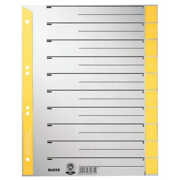 LEITZ A4 extra breed scheidingsbladen van kraftkarton, 230 g/m², grijs met gele blanco tabs, set van 10 delen 1652-00-15